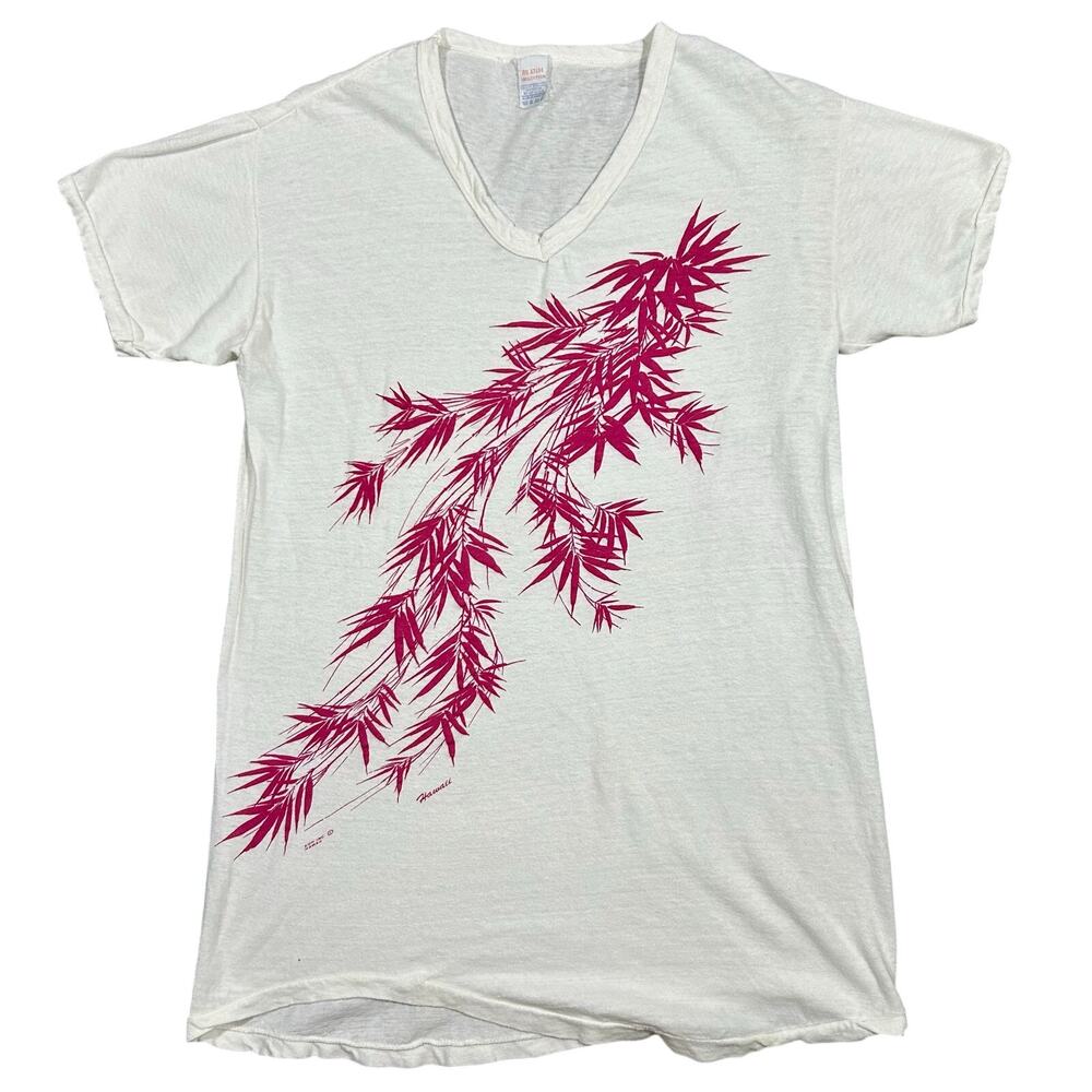 Vintage 80s Hawaii Bamboo V Neck T-Shirt Men’s XL Paper Thin White Tee